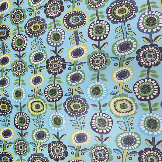 MIMI : Tulle imprimé motif fleurs vintage rétro bleu