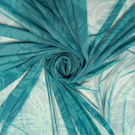 BLOOM : Tulle imprimé motif grosses fleurs bleues