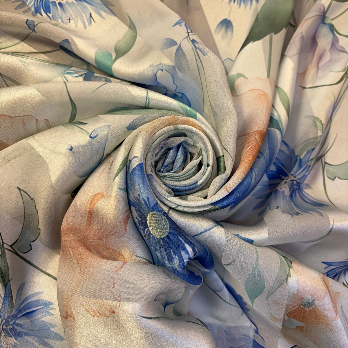 ALYSSA : bande satin à fleures bleu
