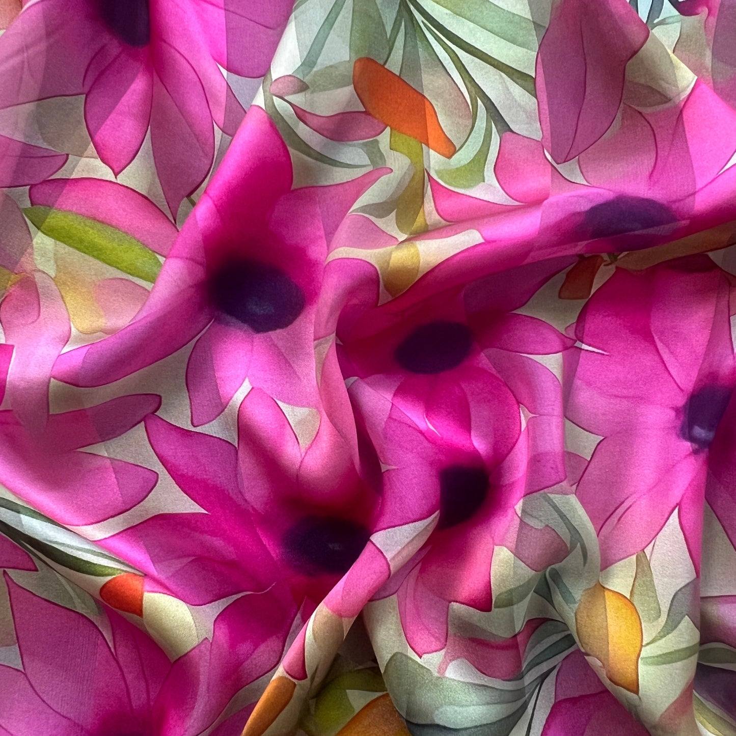 SANDRA : Bande satin imprimé florale printanier