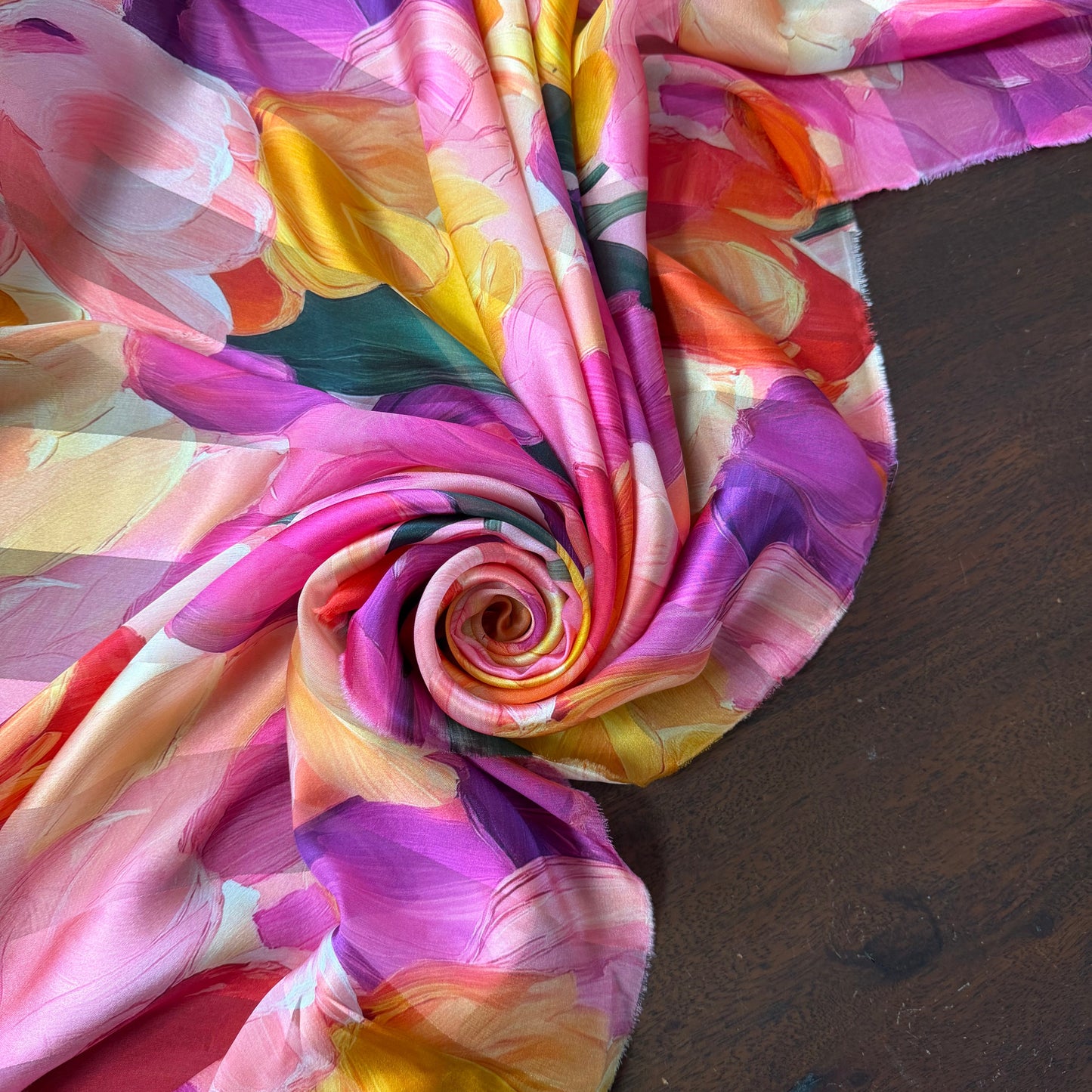 ONDINE : Bande satin imprimé floral tulipes