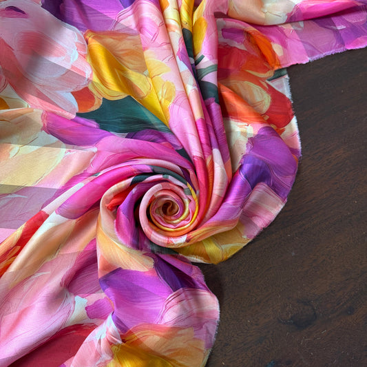 ONDINE : Bande satin imprimé floral tulipes