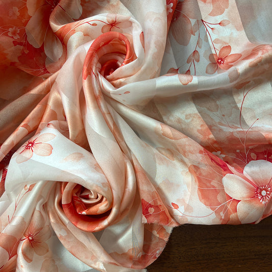 Alya : bande satin à fleures rouge