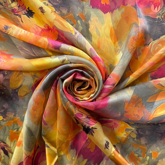 MIRA : Bande satin imprimé floral automnales