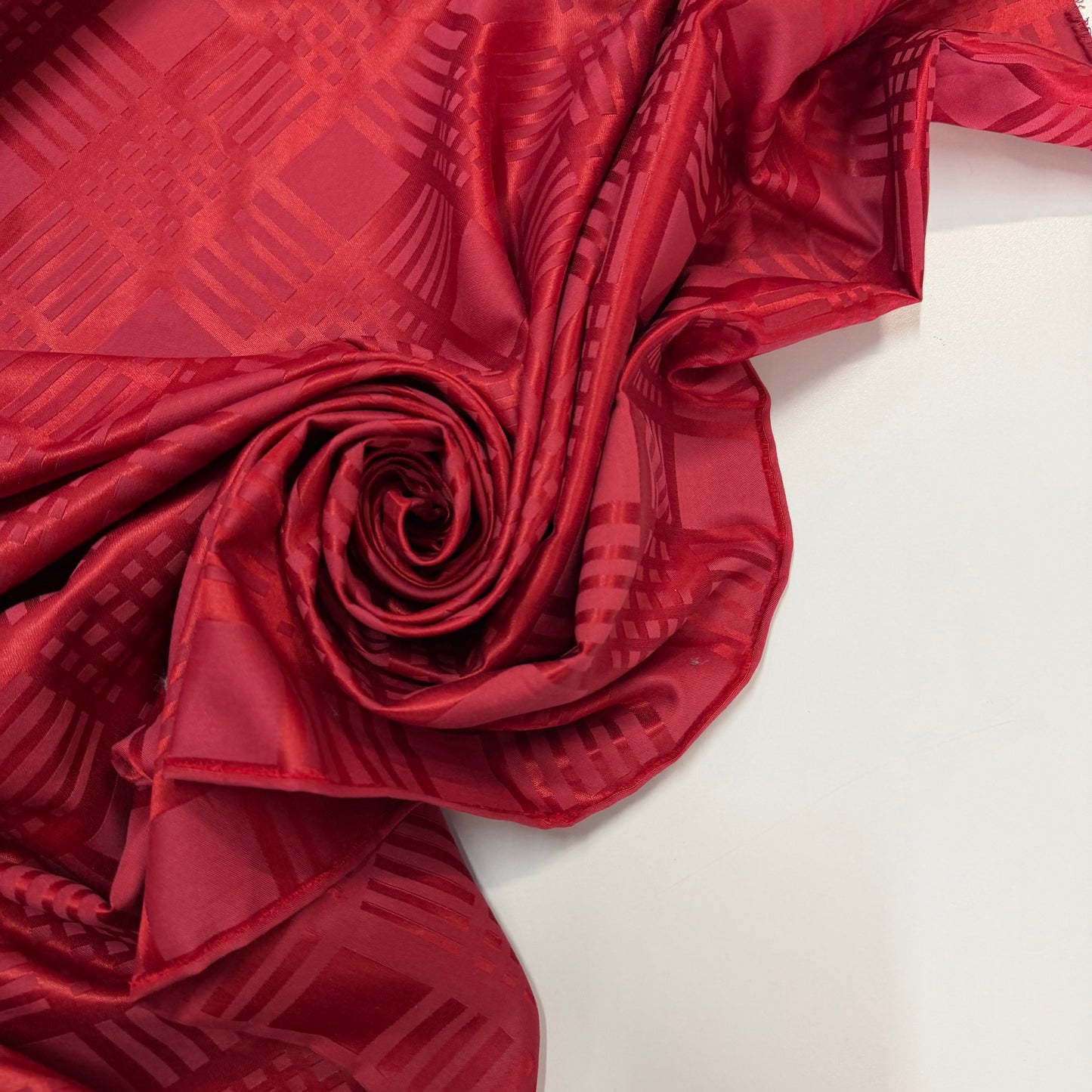 LIVIA : Satin viscose imprimé carreaux rouge