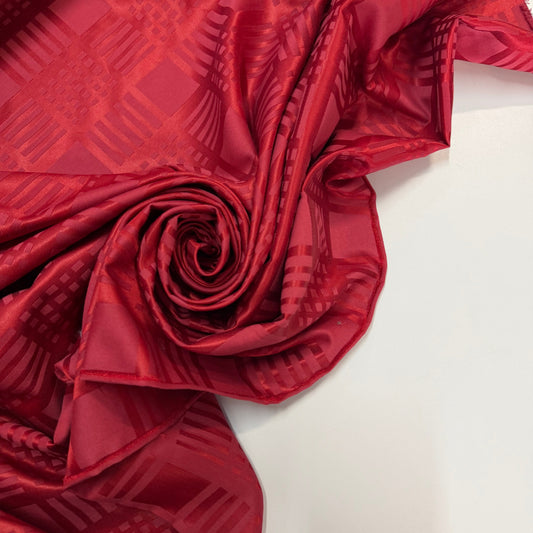 LIVIA : Satin viscose imprimé carreaux rouge
