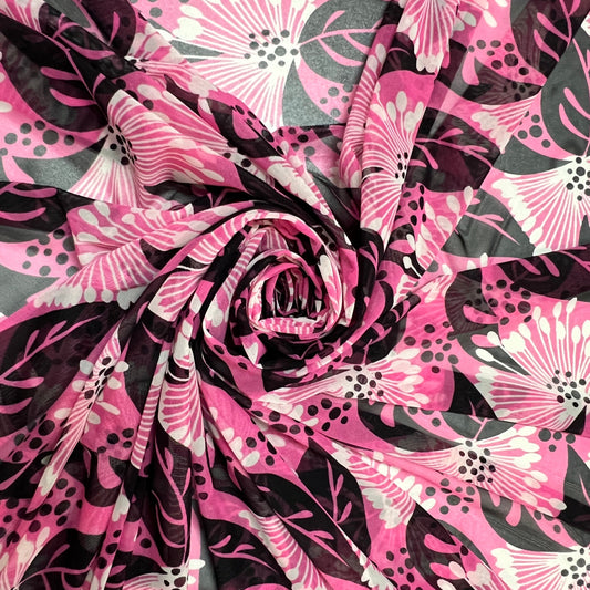 RIM : Tulle imprimée florale rose et noir