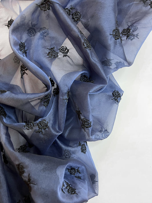 NICKY: Embroidered Silk Organza Floral Pattern