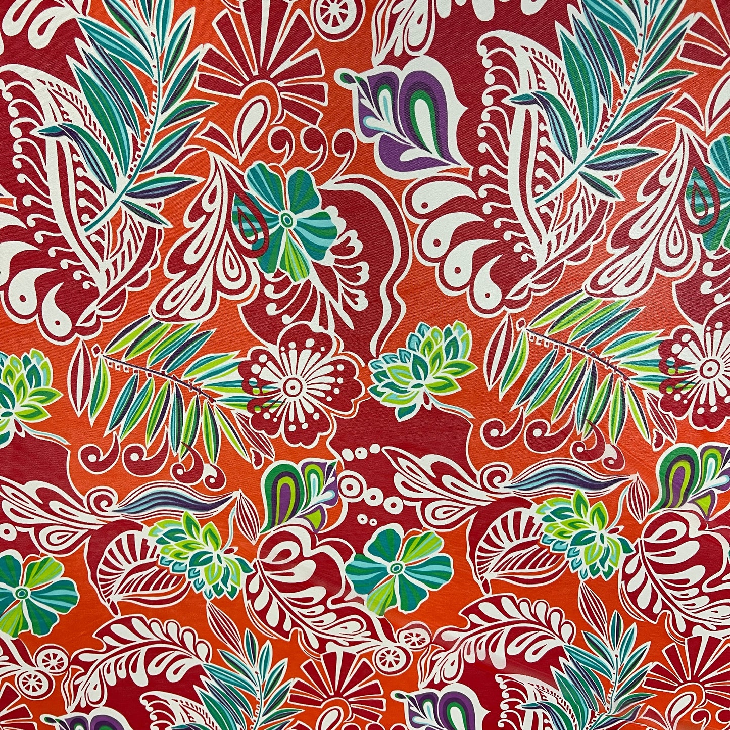 CORALIA : Tulle imprimė motif fleurs Tropical Corail