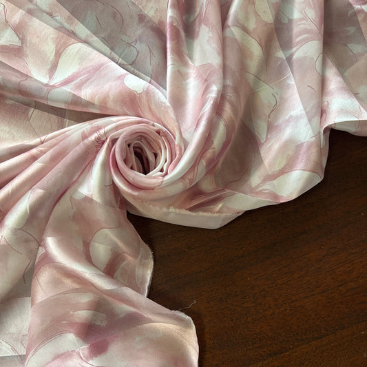 Paloma : bande satin à motifs fleurs roses