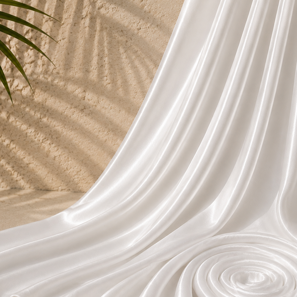 WHIST: Ecru white stretch polyester satin