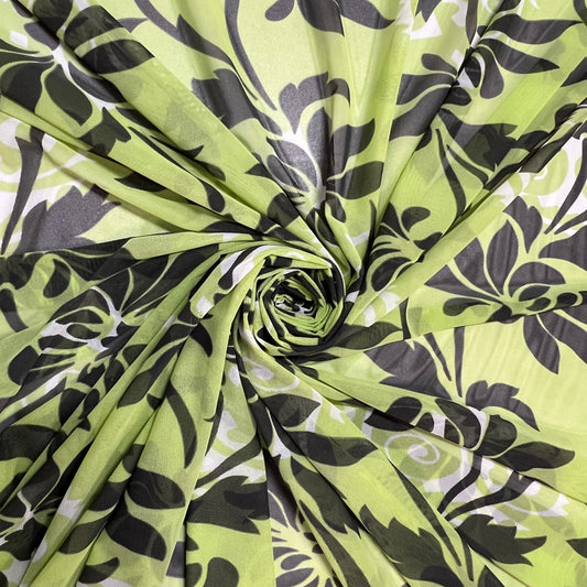 NOUR : Tulle imprimer floral noir et vert