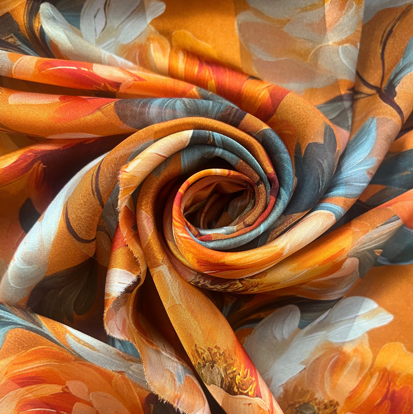 SARAH :Bande satin imprimée floral orange