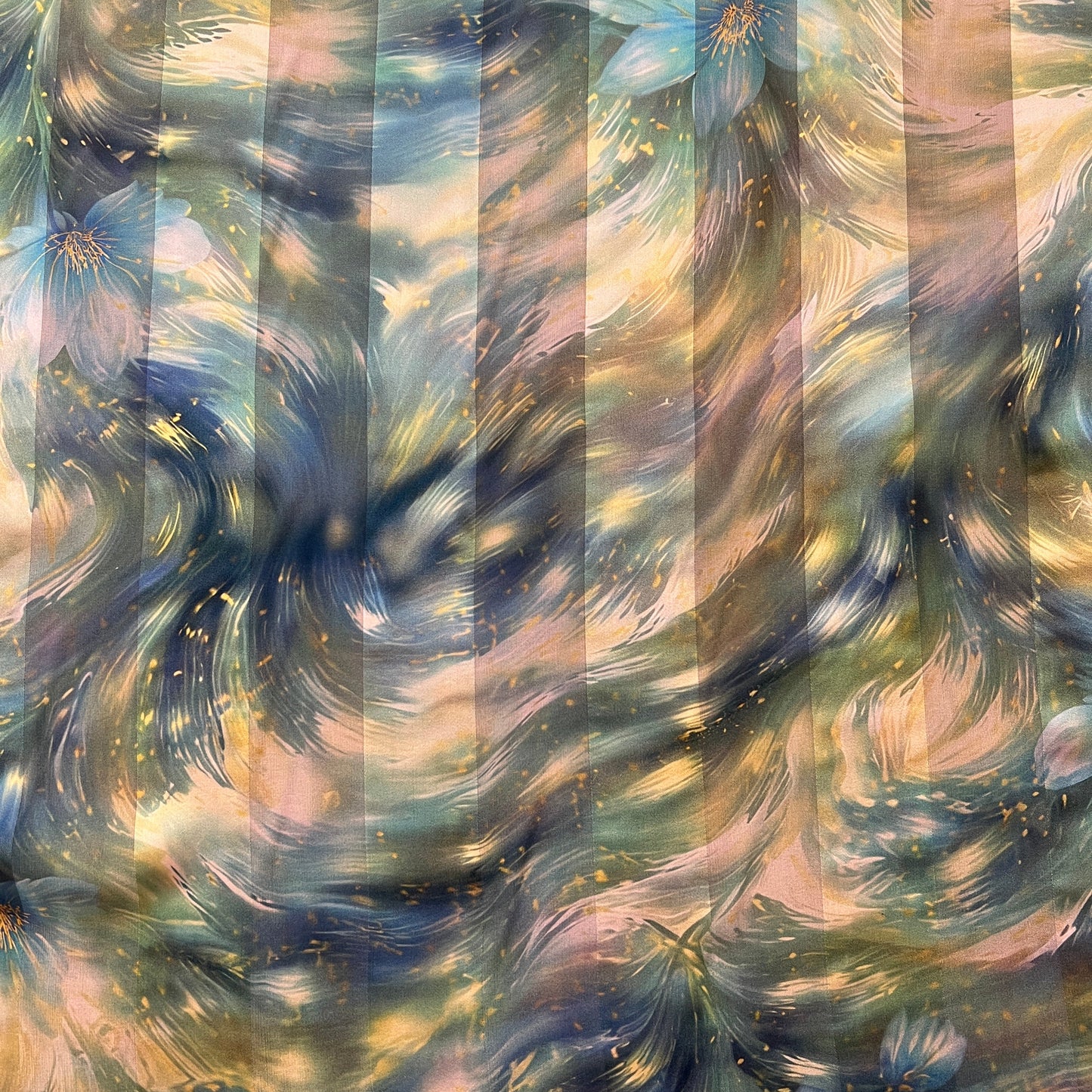 CASSANDRA : Bande satin imprimé floral artistique effet aquarelle