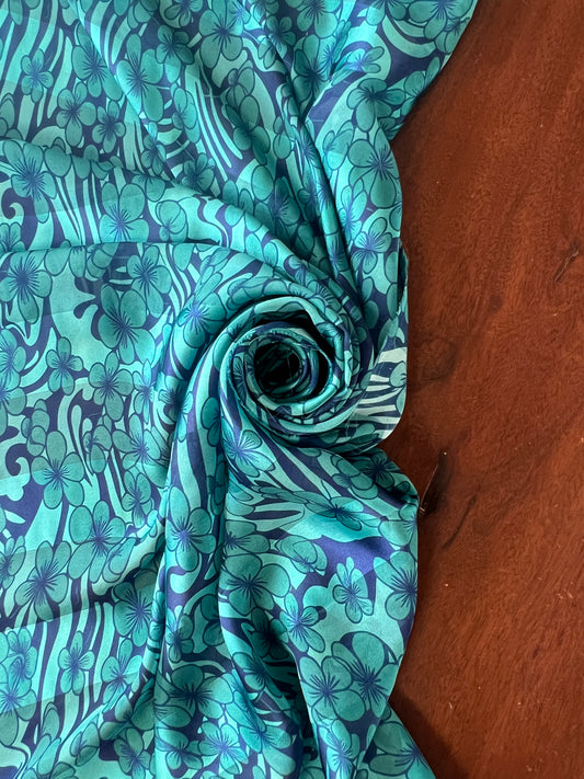 VIOLET : Bande satin imprimé petites fleurs tropicales
