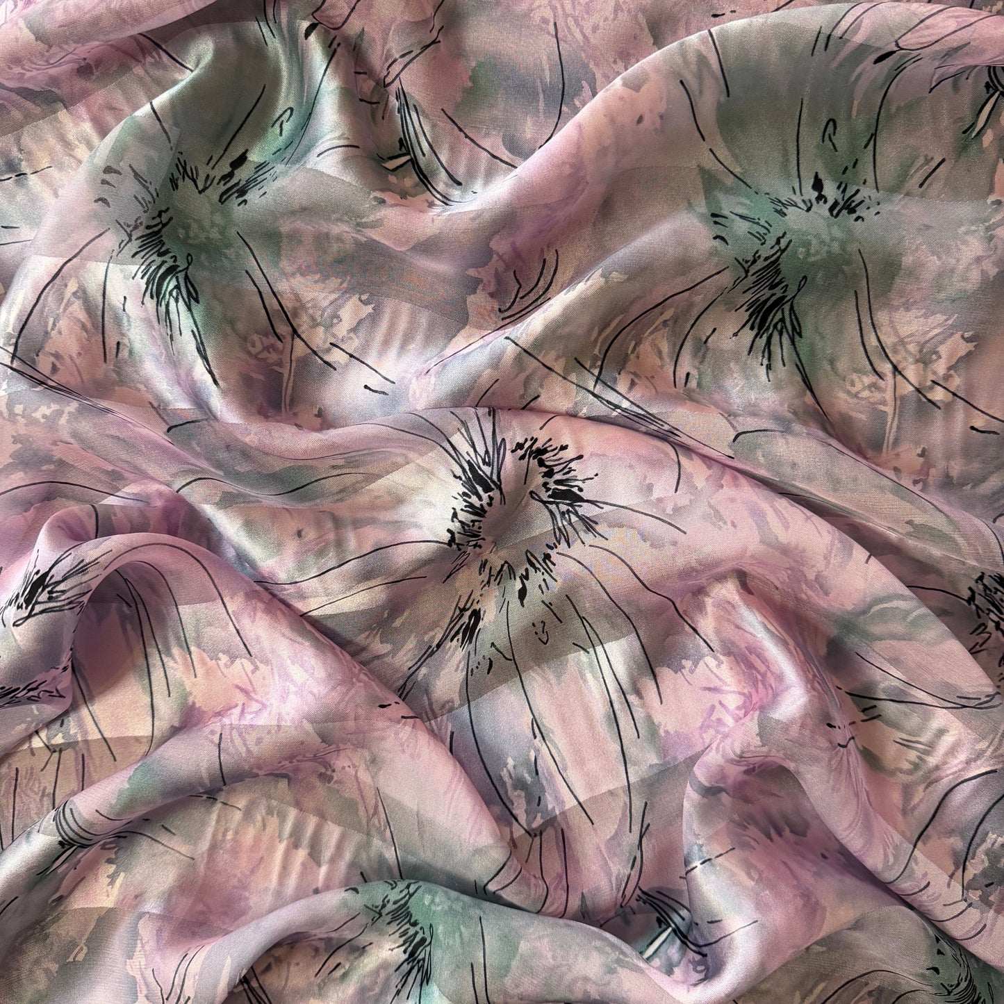 ZÉLIE : Bande satin imprimé floral effet dessin