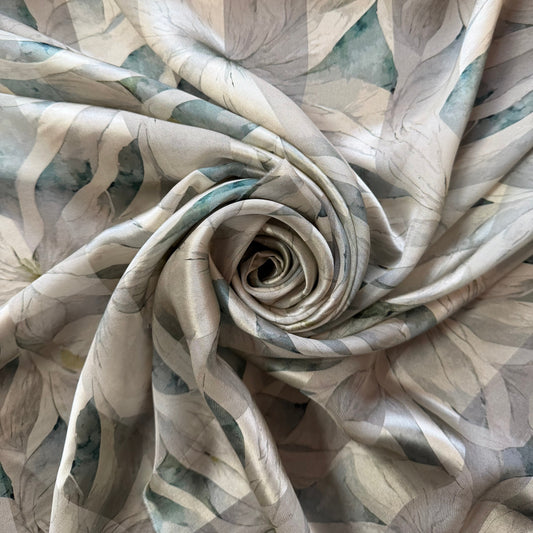 MIRANDA : Bande satin imprimé floral argenté