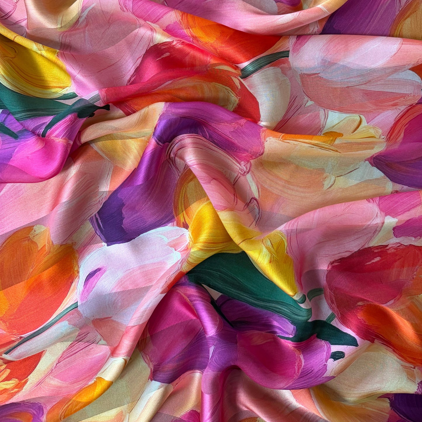ONDINE : Bande satin imprimé floral tulipes