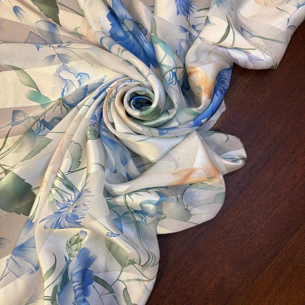 ALYSSA : bande satin à fleures bleu
