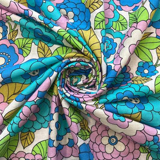 JUNIE: Tissu de coton rétro imprimé florale
