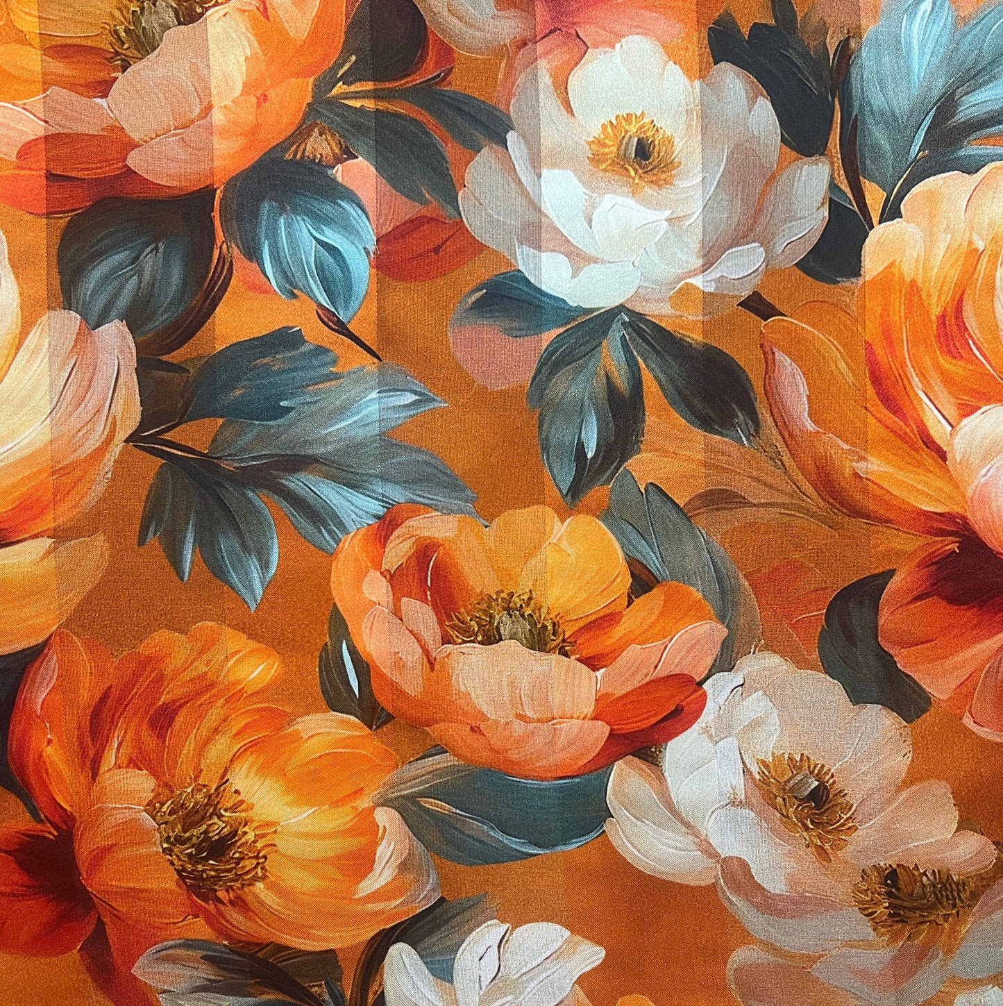 SARAH :Bande satin imprimée floral orange