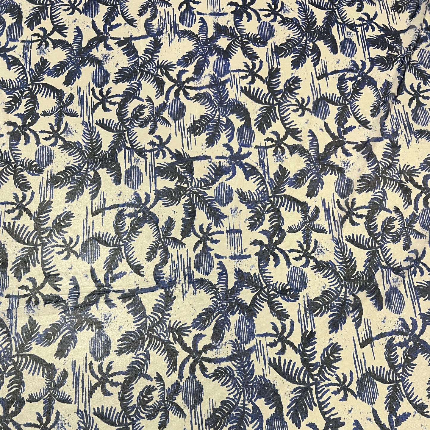 MIRAGE : Tulle imprimé motif palmier bleu et noir