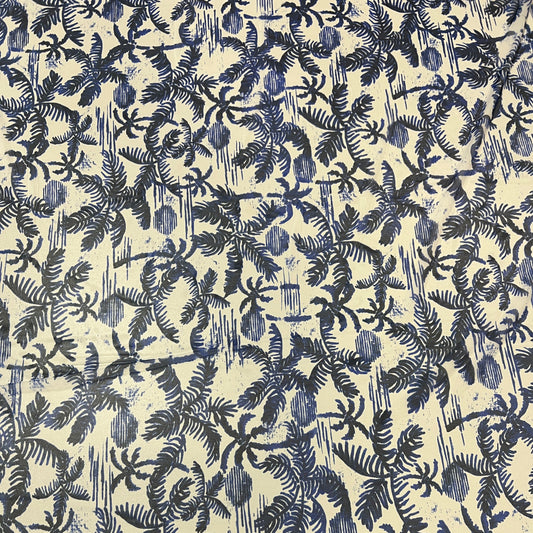 MIRAGE : Tulle imprimé motif palmier bleu et noir