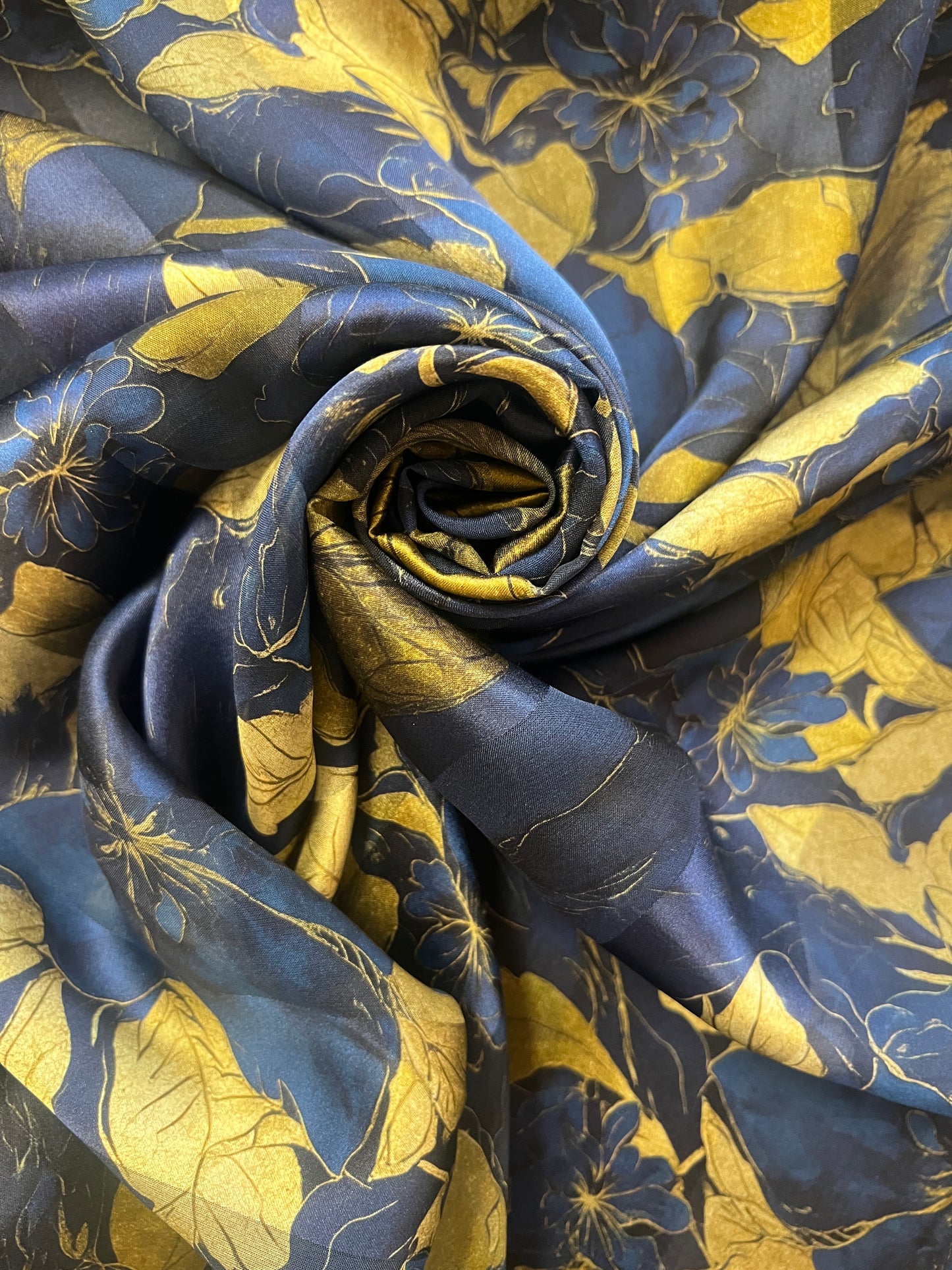 ANAÏS : Bande satin imprimé fleurs dorées