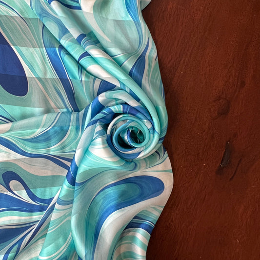 DANIA : Bande satin imprimé motif abstrait marbré
