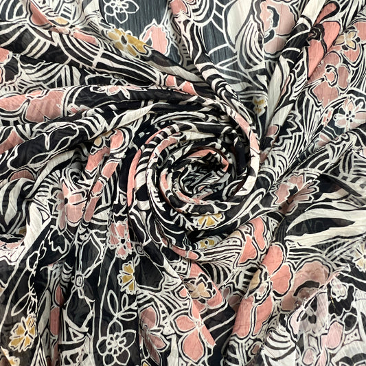 NAÏA: Mousseline imprimé floral graphique rétro