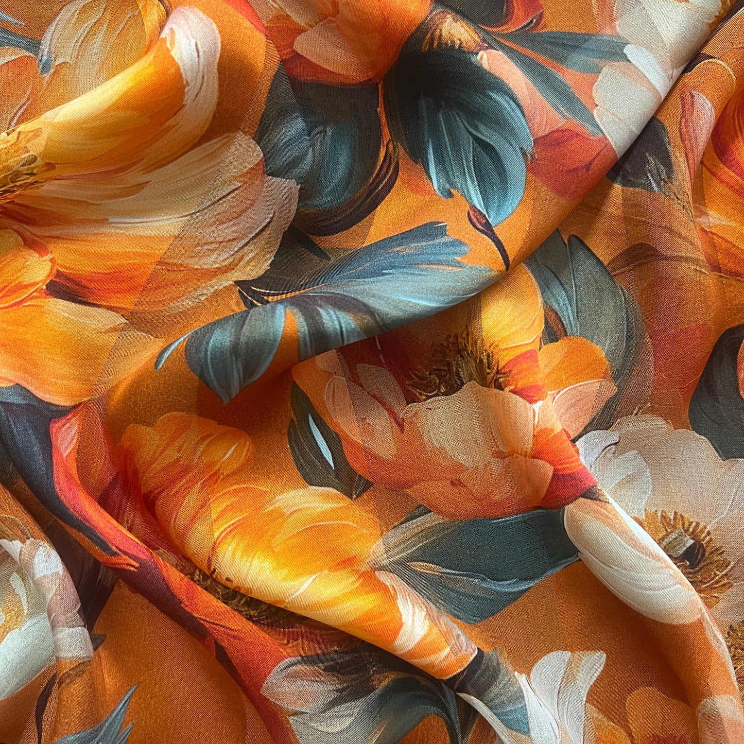 SARAH :Bande satin imprimée floral orange