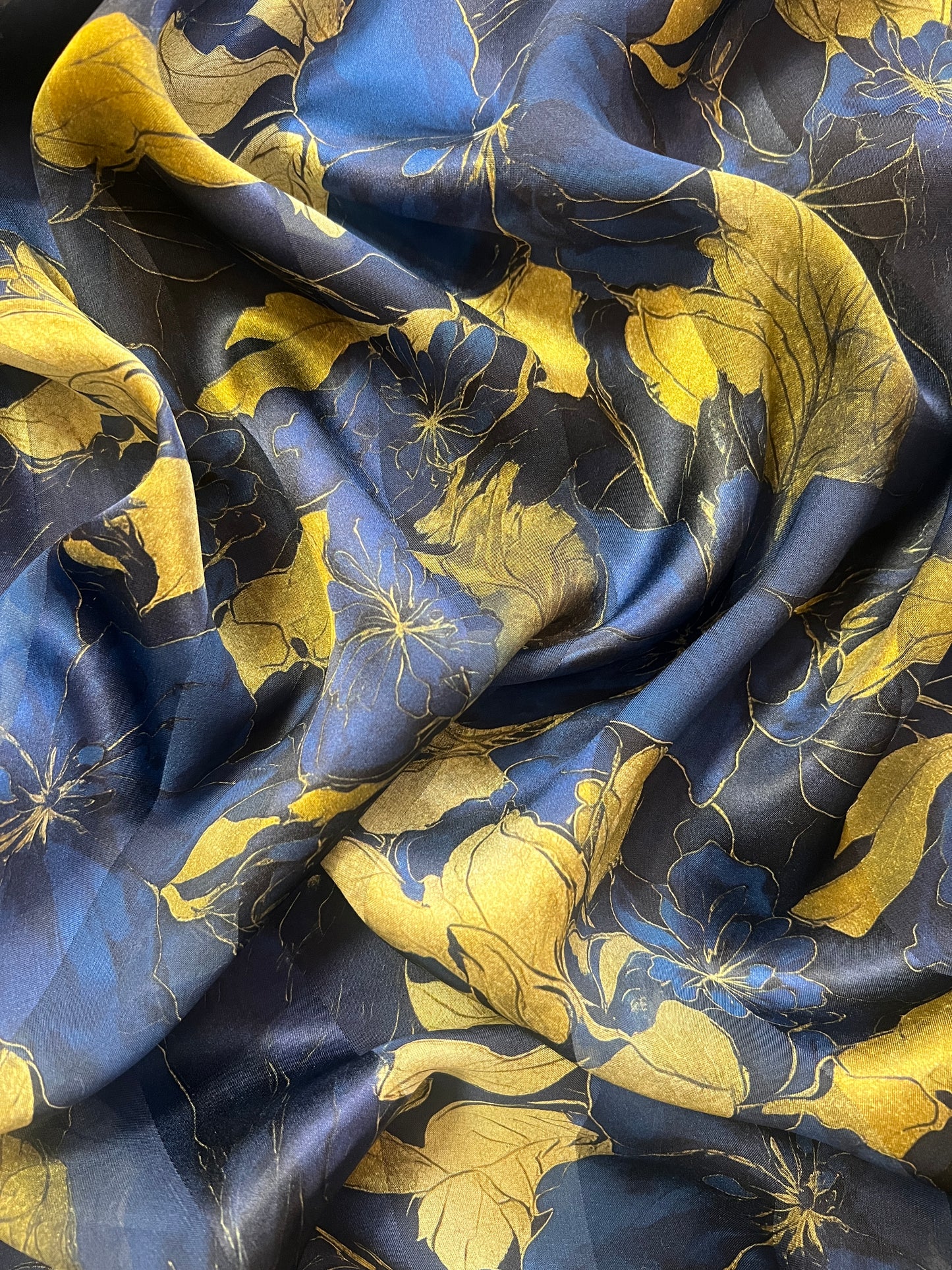 ANAÏS : Bande satin imprimé fleurs dorées