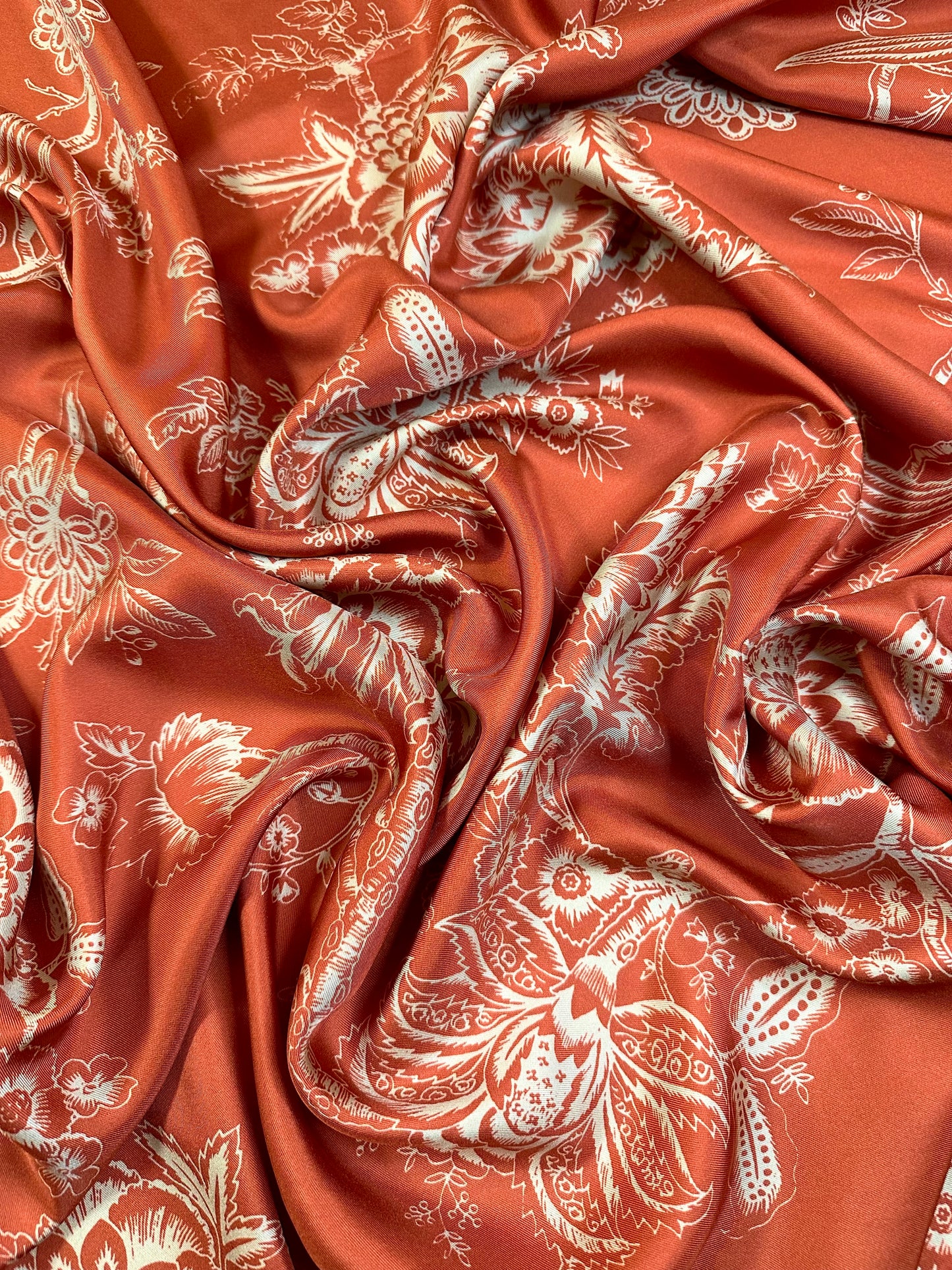 LYSA: Twill de soie terracotta imprimé floral