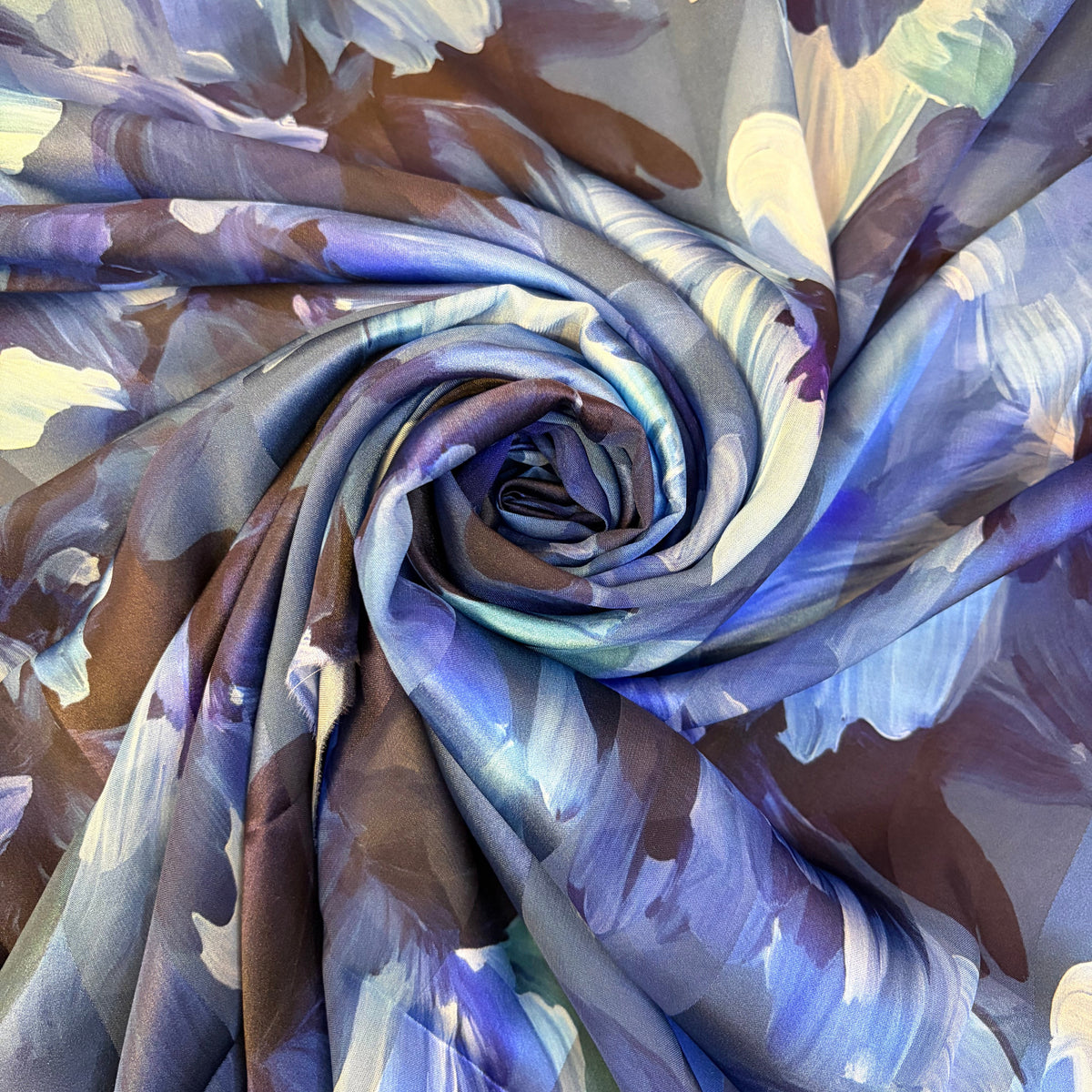 BLEUNN : Bande satin a imprimé floral bleu