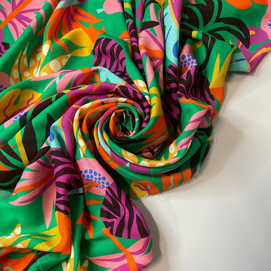 EULALIE: Popeline viscose imprimé fleurs hawaïennes