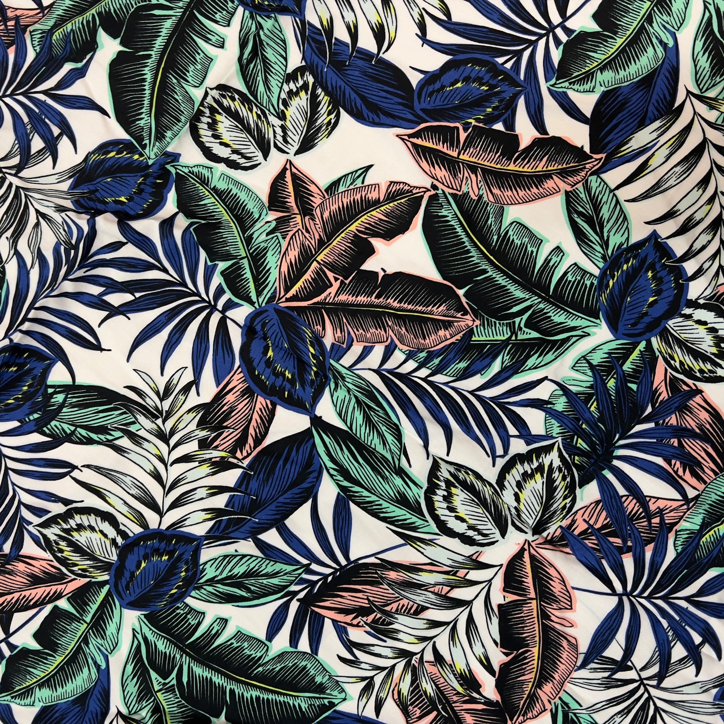 COUPON: TROPIC BLUE : Viscose imprimée tropicale: 1m