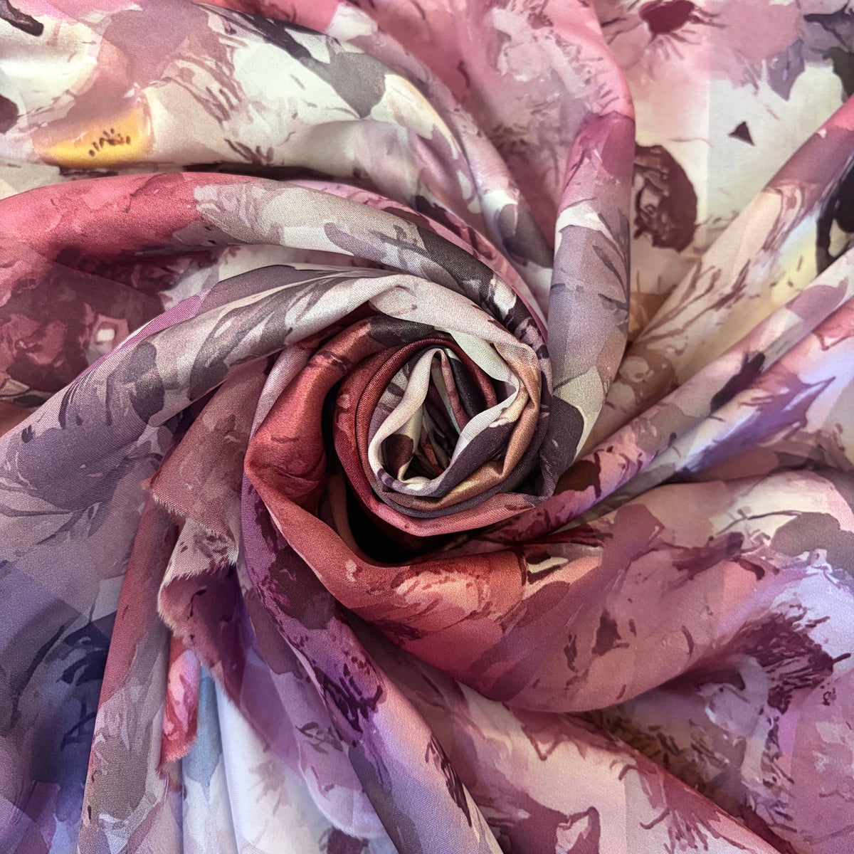 MAËLYS : Bande satin imprimé floral rose poudré et mauve