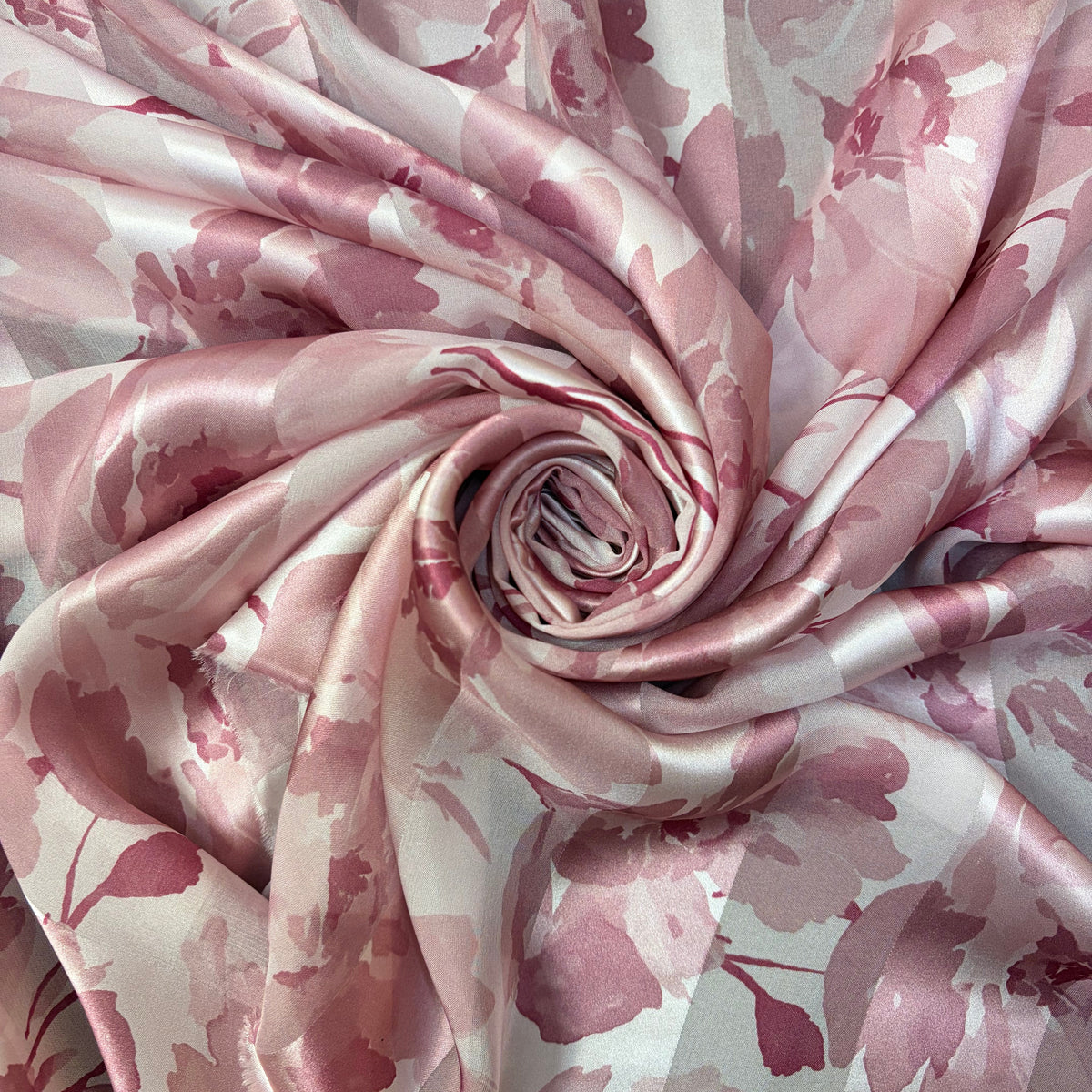 CÉLIANE : Bande satin imprimé floral rose poudré