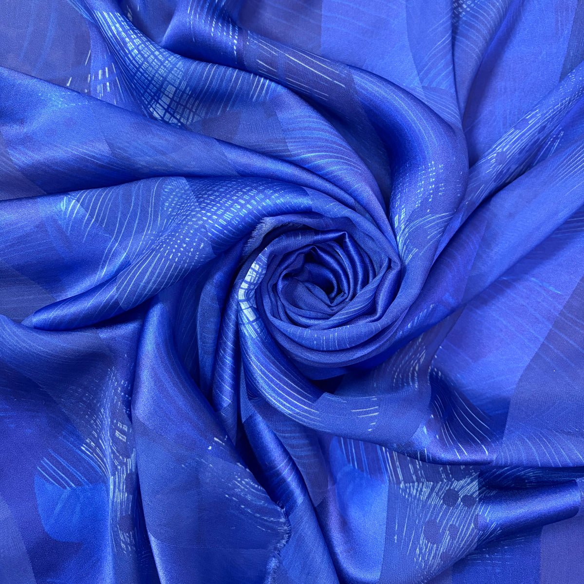 ISÉRIA : Bande satin imprimé graphique bleu électrique