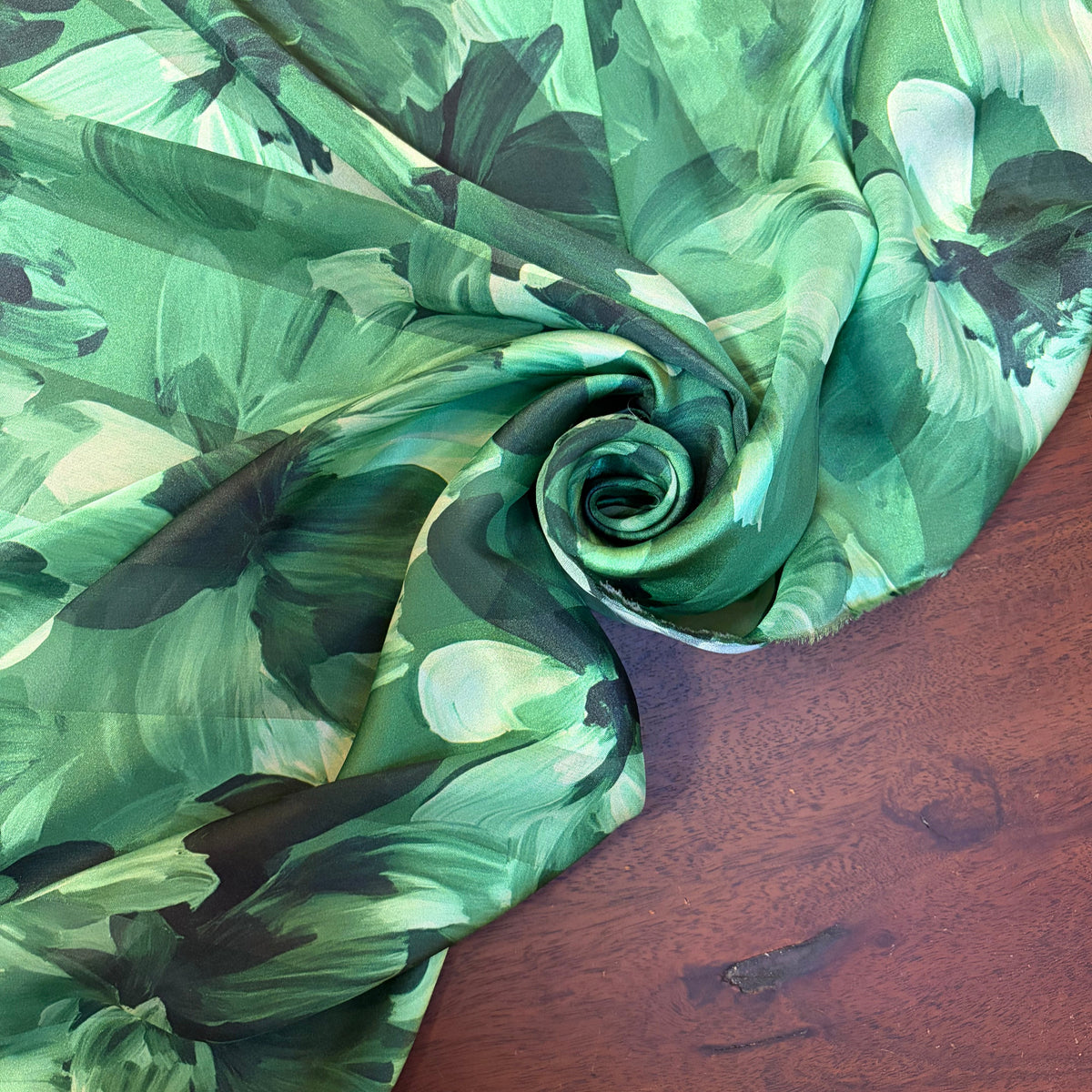 MIDORI : Bande satin végétal vert émeraude et vert jade