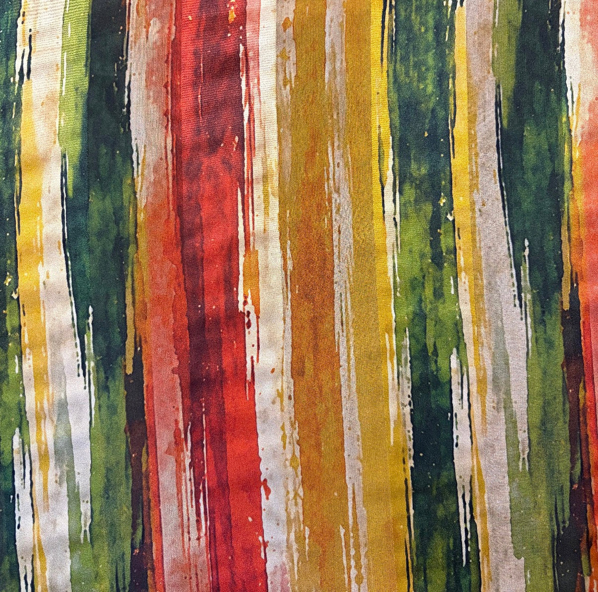 NAYARA : Bande satin imprimé graphique terracotta, ocre doré et vert profond