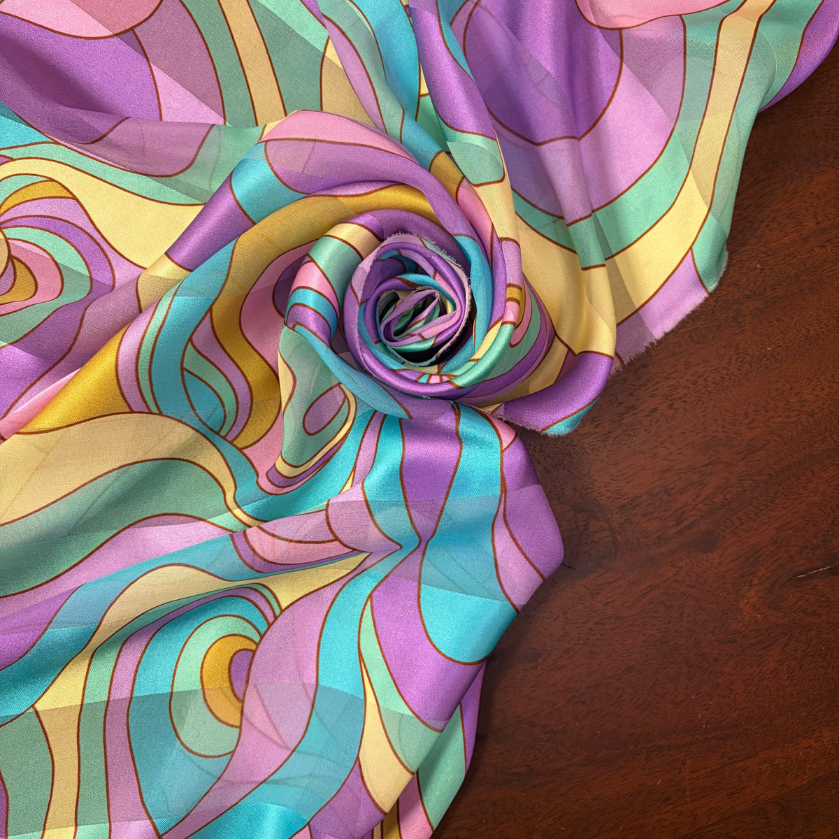 JOLENE : Bande satin imprimé psychédélique multicolore esprit années 70