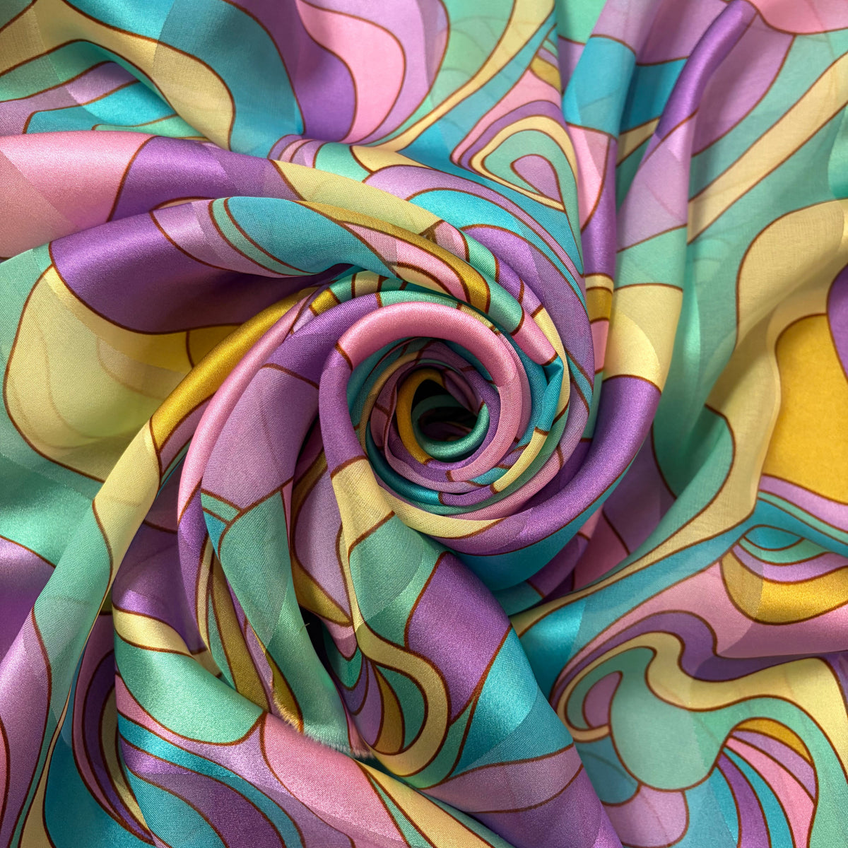 JOLENE : Bande satin imprimé psychédélique multicolore esprit années 70
