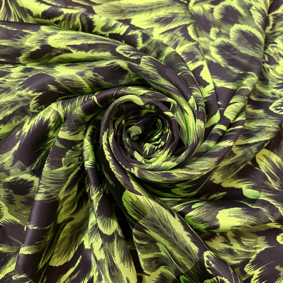 ZULEIKA : Bande satin imprimé animalier vert anis et noir