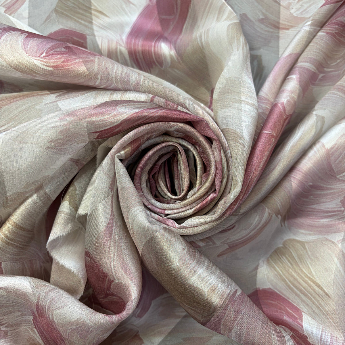 EUDORA : Bande satin imprimé artistique vieux rose, taupe et beige