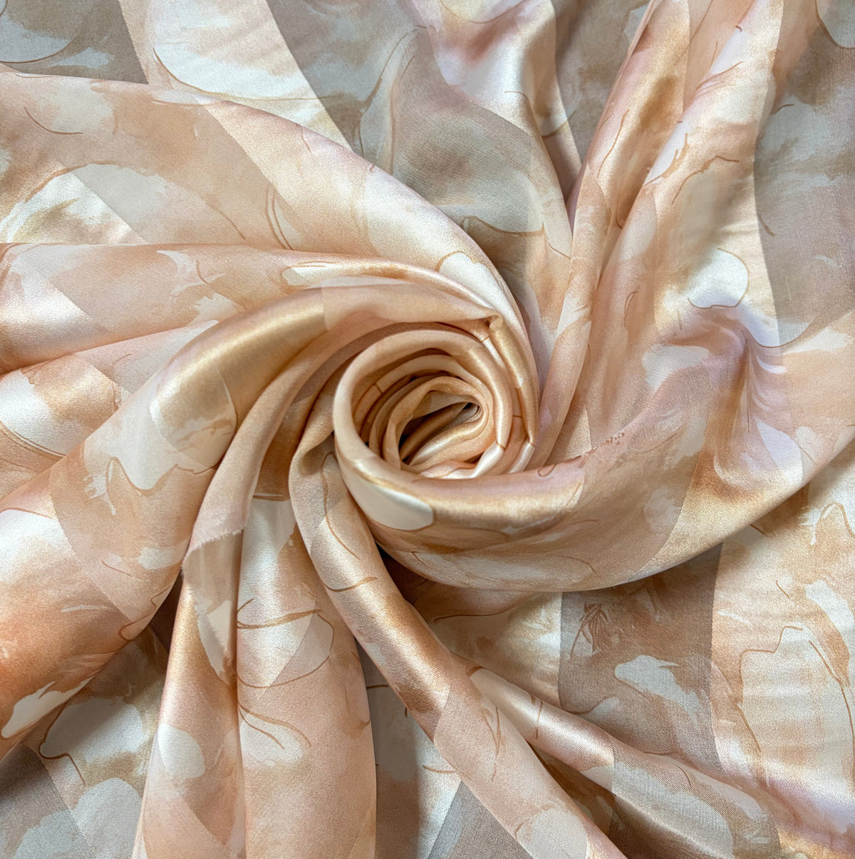 TAMSIN : Bande satin imprimé floral beige sable, taupe et ivoire